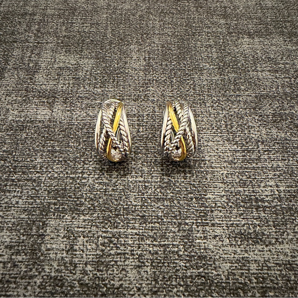 David Yurman 925 Silver 585 14k Yellow Gold Crossover Cable Womens Earrings